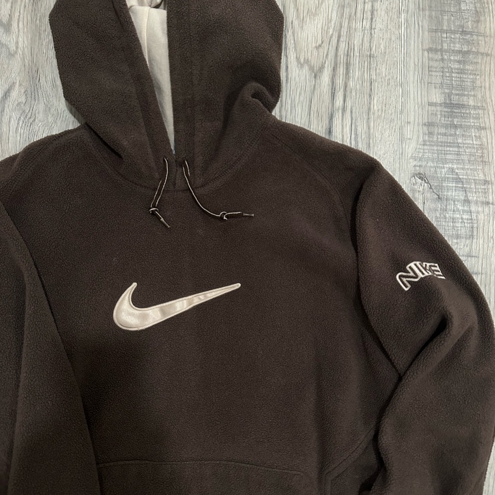 Vintage Nike Men's Brown Fleece Hoodie Silver Tag